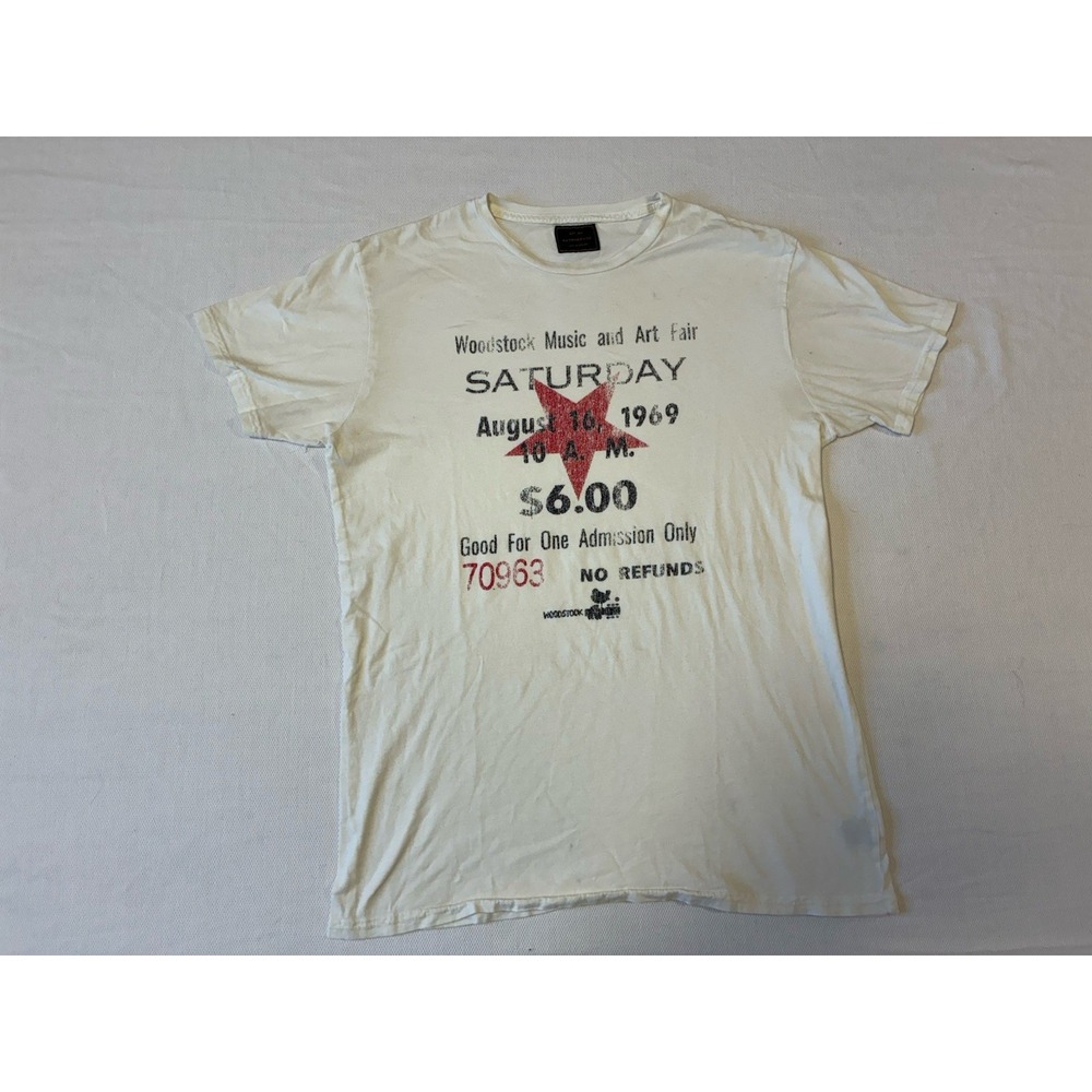 Original Retro Brand Woodstock T-Shirt Large‎ White 1969 Ticket Graphic